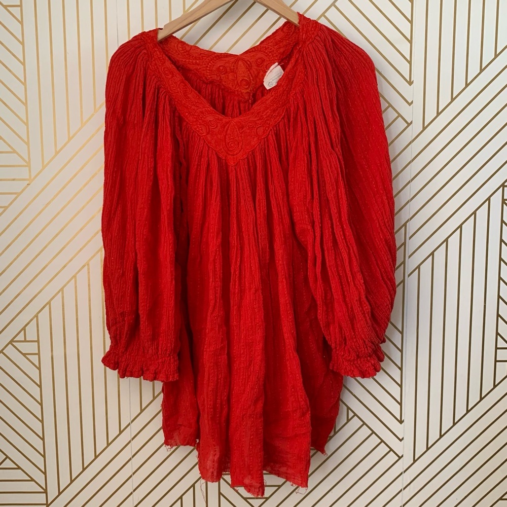 Modus Vivendi 100% cotton puff sleeves stitched embroidered boho bohemian L